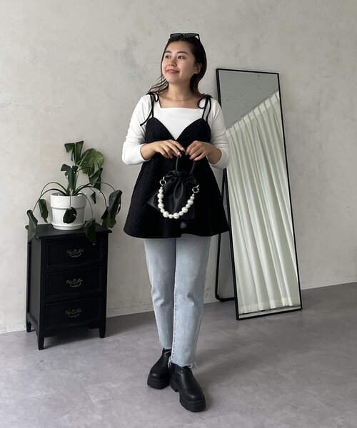 prose verse（プロズヴェール）の「【MOMO COLLECTION】キルティングベロアVネックペプラムビスチェ（キャミソール・レディース・ブラック・MEDIUM/LARGE）」の20枚目の写真