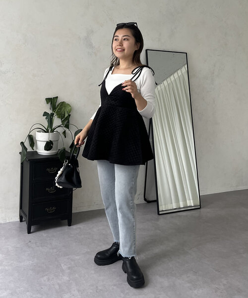 prose verse（プロズヴェール）の「【MOMO COLLECTION】キルティングベロアVネックペプラムビスチェ（キャミソール・レディース・ブラック・MEDIUM/LARGE）」の21枚目の写真