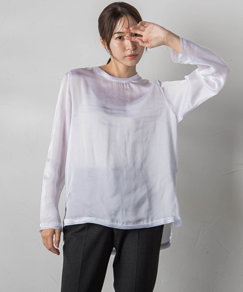 la.f…(ラエフ)の「【WEB&一部店舗限定】シアーサテンTブラウス(シャツ/ブラウス・レディース・ライトグレー/オフホワイト/ブラック・9号)」の2枚目の写真
