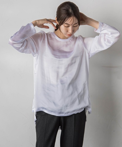 la.f…(ラエフ)の「【WEB&一部店舗限定】シアーサテンTブラウス(シャツ/ブラウス・レディース・ライトグレー/オフホワイト/ブラック・9号)」の6枚目の写真