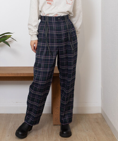 POU DOU DOU（プードゥドゥ）の「タータンチェックダブルリボンパンツ（その他パンツ・レディース・ダークブラウン/ネイビー・M）」の3枚目の写真