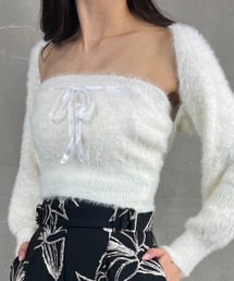 tolene(トレネ)のリボン シャギーニットビスチェアンサンブル カーディガン 2点セット(アンサンブル)