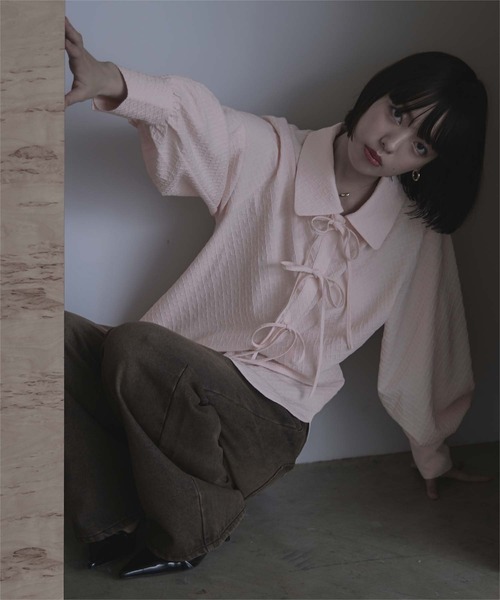 ビッグカラーフロントリボンブラウス