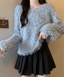 フェザー フリンジ ボリューム ニット トップス
