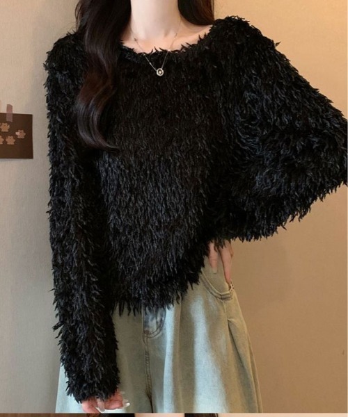kirakiraShop(キラキラショップ)の「フェザー フリンジ ボリューム ニット トップス(ニット/セーター・レディース・ホワイト/ピンク/ブラック/ブルー・FREE)」の11枚目の写真