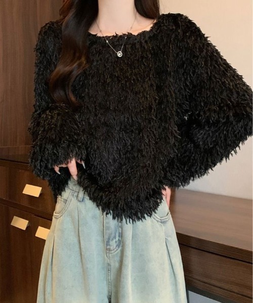 kirakiraShop(キラキラショップ)の「フェザー フリンジ ボリューム ニット トップス(ニット/セーター・レディース・ホワイト/ピンク/ブラック/ブルー・FREE)」の12枚目の写真