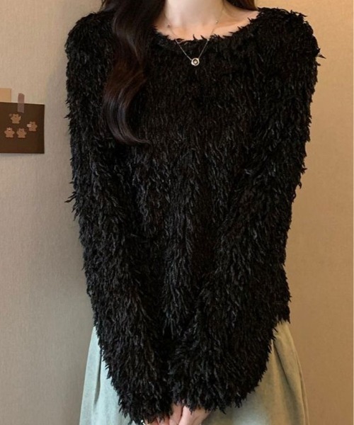 kirakiraShop(キラキラショップ)の「フェザー フリンジ ボリューム ニット トップス(ニット/セーター・レディース・ホワイト/ピンク/ブラック/ブルー・FREE)」の14枚目の写真