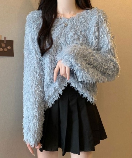 kirakiraShop(キラキラショップ)の「フェザー フリンジ ボリューム ニット トップス(ニット/セーター・レディース・ホワイト/ピンク/ブラック/ブルー・FREE)」の15枚目の写真
