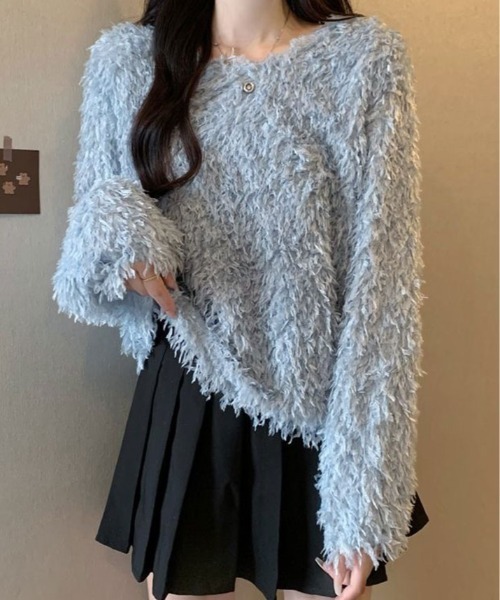 kirakiraShop(キラキラショップ)の「フェザー フリンジ ボリューム ニット トップス(ニット/セーター・レディース・ホワイト/ピンク/ブラック/ブルー・FREE)」の16枚目の写真