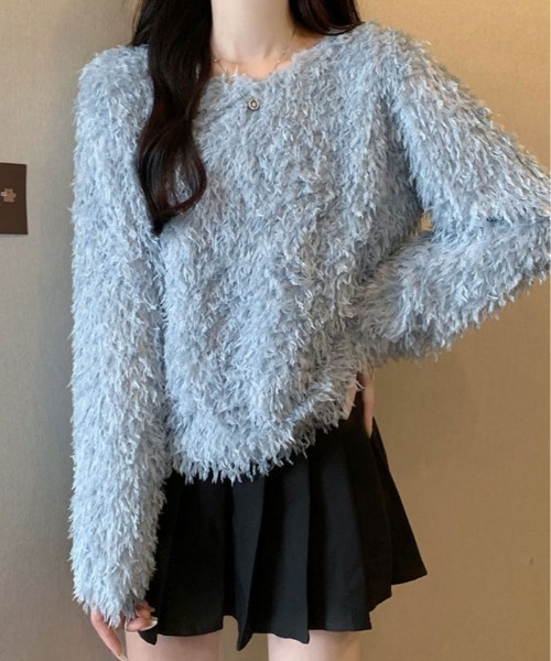 kirakiraShop(キラキラショップ)の「フェザー フリンジ ボリューム ニット トップス(ニット/セーター・レディース・ホワイト/ピンク/ブラック/ブルー・FREE)」の17枚目の写真