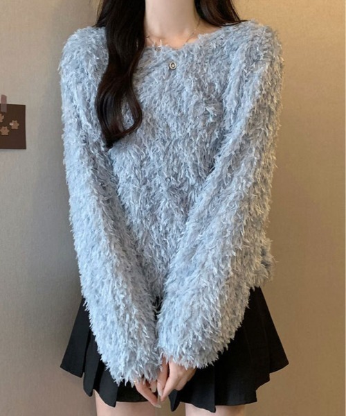 kirakiraShop(キラキラショップ)の「フェザー フリンジ ボリューム ニット トップス(ニット/セーター・レディース・ホワイト/ピンク/ブラック/ブルー・FREE)」の18枚目の写真