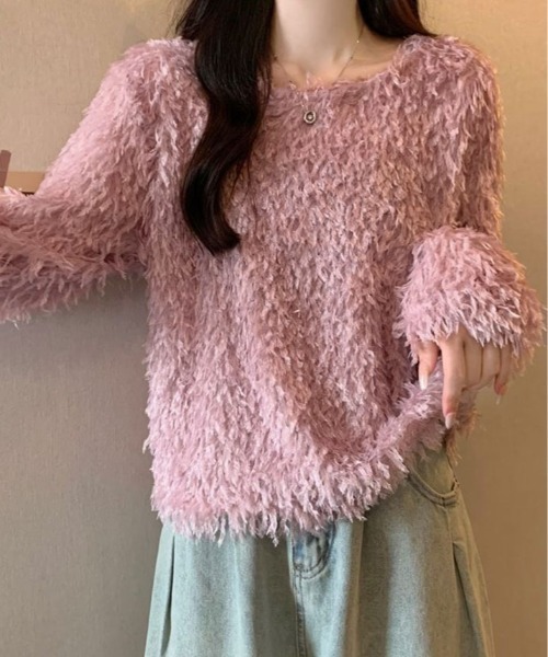 kirakiraShop(キラキラショップ)の「フェザー フリンジ ボリューム ニット トップス(ニット/セーター・レディース・ホワイト/ピンク/ブラック/ブルー・FREE)」の20枚目の写真