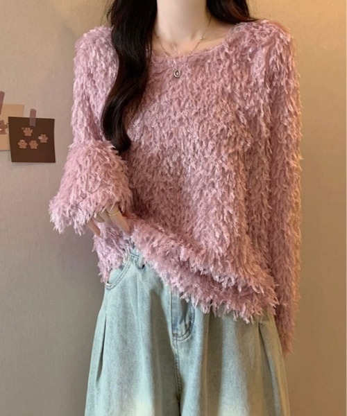 kirakiraShop(キラキラショップ)の「フェザー フリンジ ボリューム ニット トップス(ニット/セーター・レディース・ホワイト/ピンク/ブラック/ブルー・FREE)」の21枚目の写真