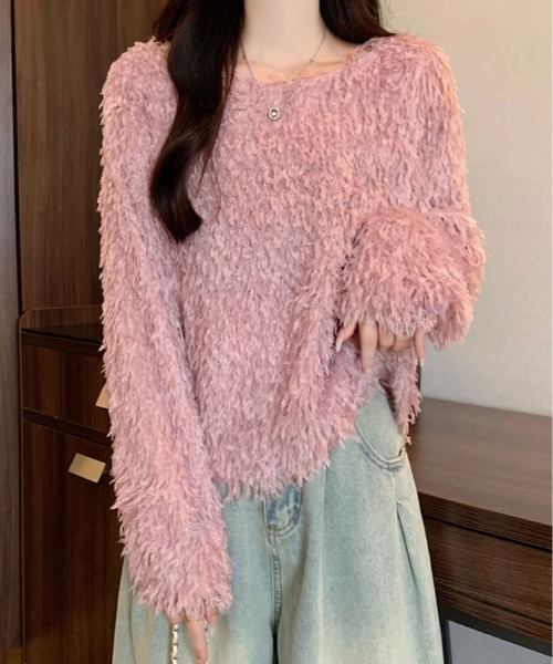 kirakiraShop(キラキラショップ)の「フェザー フリンジ ボリューム ニット トップス(ニット/セーター・レディース・ホワイト/ピンク/ブラック/ブルー・FREE)」の22枚目の写真