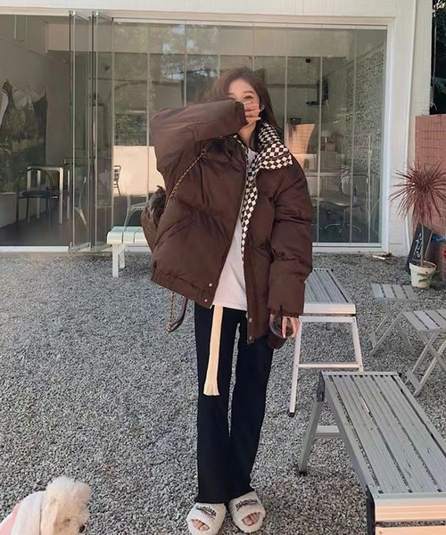 中綿ブルゾン ブロックチェック ボリューム 中綿ジャケット（ダウン