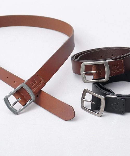 本革 シルバースクエアバックル レザーナローベルト 30mm（ベルト