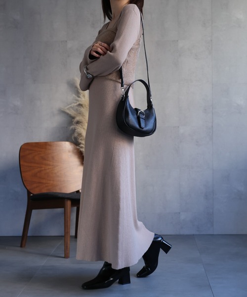 セール】【SET商品】ラメビスチェ付き Aラインニットワンピース