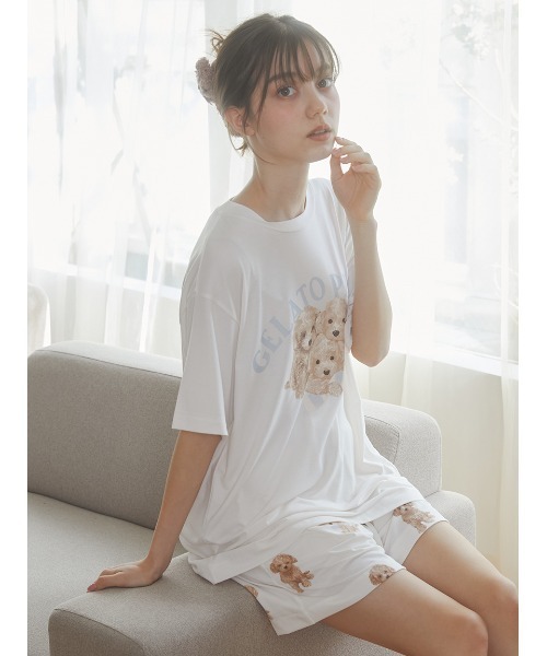 新品ジェラートピケ トイプードル ワンポイント 上下セット セール】トイプードルワンポイントTシャツ（ルームウェア
