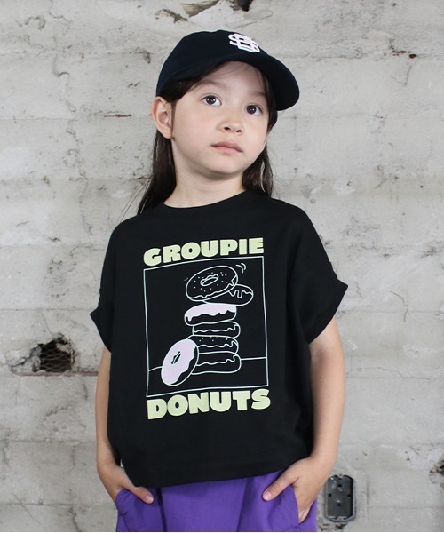 GROOVY COLORS(グルービーカラーズ)の「DONUTS Tent-sleeve Tee(Tシャツ/カットソー・キッズ・ブラック・110/120)」の1枚目の写真