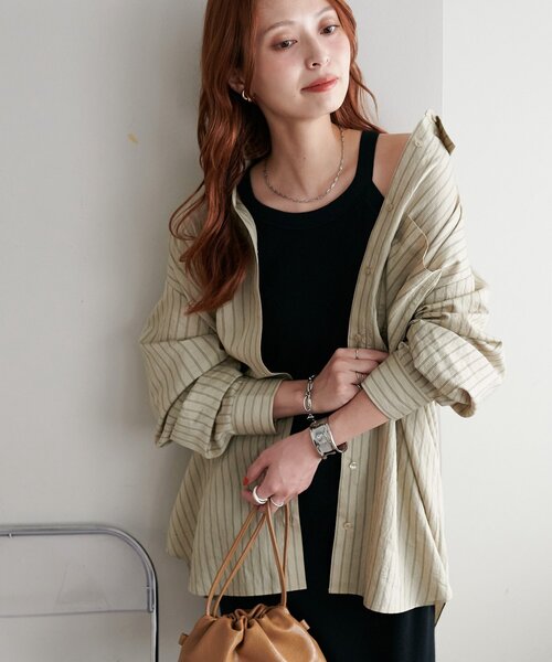 DISCOAT(ディスコート)の「【新色追加!/WEB限定】ダブルストライプシャツ(シャツ/ブラウス・レディース・サックスブルー/ピンク/オフホワイト/ミント/グレイッシュベージュ・MEDIUM)」の3枚目の写真