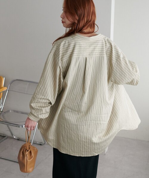 DISCOAT(ディスコート)の「【新色追加!/WEB限定】ダブルストライプシャツ(シャツ/ブラウス・レディース・サックスブルー/ピンク/オフホワイト/ミント/グレイッシュベージュ・MEDIUM)」の13枚目の写真