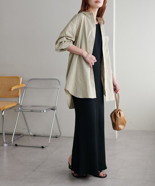 DISCOAT(ディスコート)の「【新色追加!/WEB限定】ダブルストライプシャツ(シャツ/ブラウス・レディース・サックスブルー/ピンク/オフホワイト/ミント/グレイッシュベージュ・MEDIUM)」の14枚目の写真