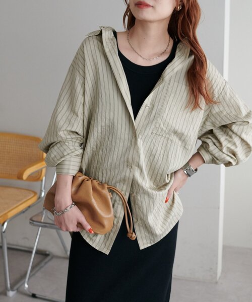 DISCOAT(ディスコート)の「【新色追加!/WEB限定】ダブルストライプシャツ(シャツ/ブラウス・レディース・サックスブルー/ピンク/オフホワイト/ミント/グレイッシュベージュ・MEDIUM)」の16枚目の写真