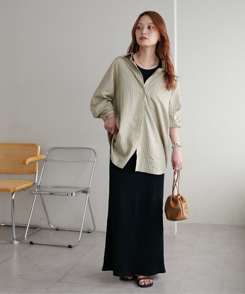DISCOAT(ディスコート)の「【新色追加!/WEB限定】ダブルストライプシャツ(シャツ/ブラウス・レディース・サックスブルー/ピンク/オフホワイト/ミント/グレイッシュベージュ・MEDIUM)」の17枚目の写真