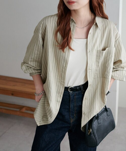 DISCOAT(ディスコート)の「【新色追加!/WEB限定】ダブルストライプシャツ(シャツ/ブラウス・レディース・サックスブルー/ピンク/オフホワイト/ミント/グレイッシュベージュ・MEDIUM)」の19枚目の写真