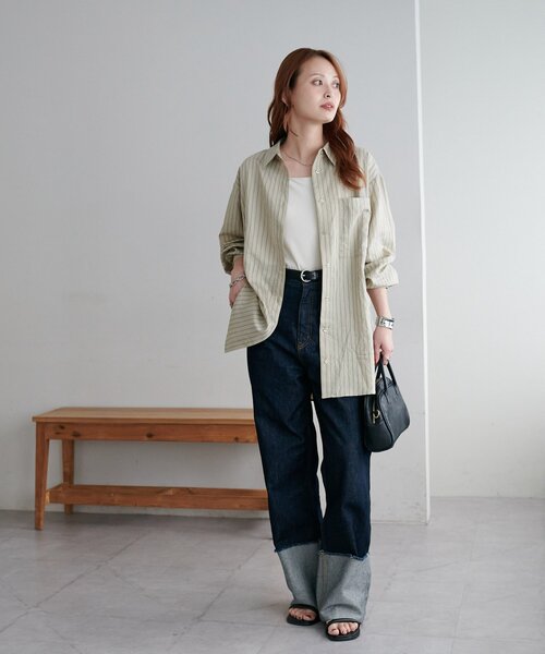 DISCOAT(ディスコート)の「【新色追加!/WEB限定】ダブルストライプシャツ(シャツ/ブラウス・レディース・サックスブルー/ピンク/オフホワイト/ミント/グレイッシュベージュ・MEDIUM)」の21枚目の写真