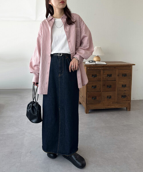 DISCOAT(ディスコート)の「【新色追加!/WEB限定】ダブルストライプシャツ(シャツ/ブラウス・レディース・サックスブルー/ピンク/オフホワイト/ミント/グレイッシュベージュ・MEDIUM)」の7枚目の写真