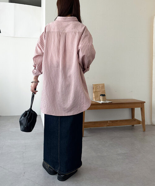 DISCOAT(ディスコート)の「【新色追加!/WEB限定】ダブルストライプシャツ(シャツ/ブラウス・レディース・サックスブルー/ピンク/オフホワイト/ミント/グレイッシュベージュ・MEDIUM)」の8枚目の写真