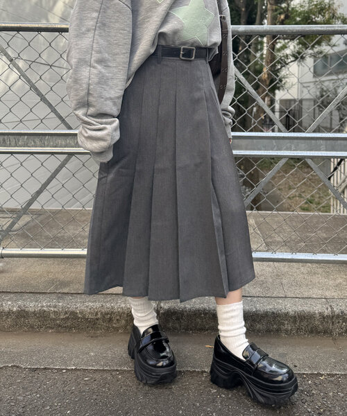 セール】ベルト付ミディプリーツスカート（スカート）｜w closet