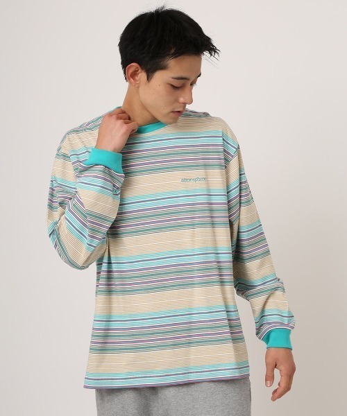 atmos(アトモス)の「atmos Multi-color Border LS T-shirt / アトモス マルチカラー ボーダー LS Tシャツ(Tシャツ/カットソー・メンズ・グリーン/ブラック・M/XL/L)」の2枚目の写真