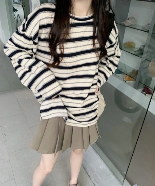 Per sist ence（パーシエンス）の「ビッグシルエットボーダーロンT（Tシャツ/カットソー・レディース・グリーン/レッド/ブラック・LARGE/X-LARGE/MEDIUM）」の4枚目の写真