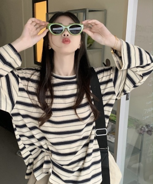 Per sist ence（パーシエンス）の「ビッグシルエットボーダーロンT（Tシャツ/カットソー・レディース・グリーン/レッド/ブラック・LARGE/X-LARGE/MEDIUM）」の21枚目の写真