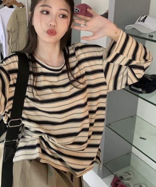 Per sist ence（パーシエンス）の「ビッグシルエットボーダーロンT（Tシャツ/カットソー・レディース・グリーン/レッド/ブラック・LARGE/X-LARGE/MEDIUM）」の20枚目の写真