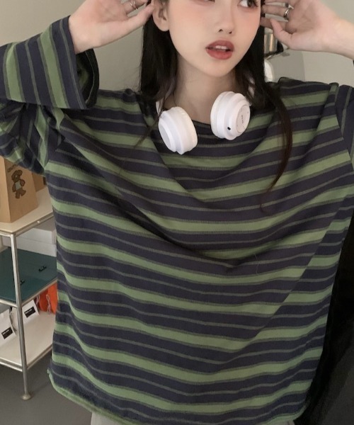 Per sist ence（パーシエンス）の「ビッグシルエットボーダーロンT（Tシャツ/カットソー・レディース・グリーン/レッド/ブラック・LARGE/X-LARGE/MEDIUM）」の16枚目の写真