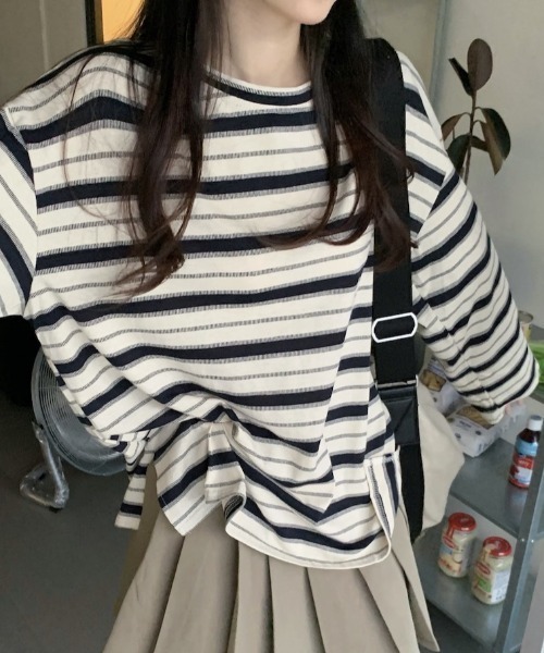 Per sist ence（パーシエンス）の「ビッグシルエットボーダーロンT（Tシャツ/カットソー・レディース・グリーン/レッド/ブラック・LARGE/X-LARGE/MEDIUM）」の19枚目の写真