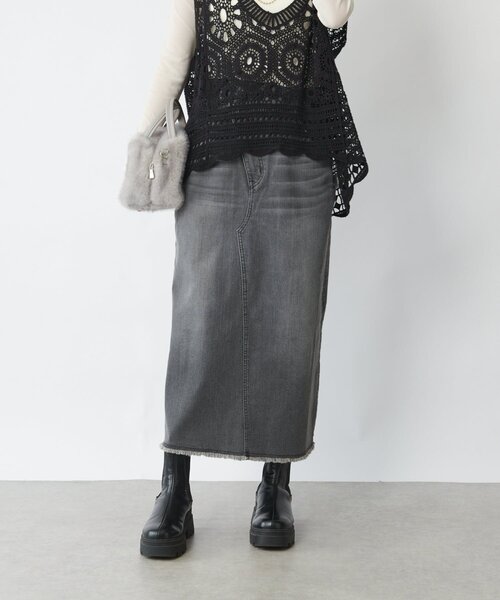 un dix cors（アンディコール）の「《低身長サイズ追加・オールシーズン着まわせる》デニムタイトスカート（デニムスカート・レディース・サックスブルー/ブルー/グレー・FREE/S）」の7枚目の写真