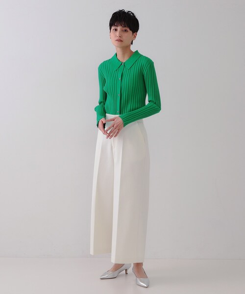 セール】《CLASSY掲載》ランダムリブポロ衿ニット【洗濯機洗い可