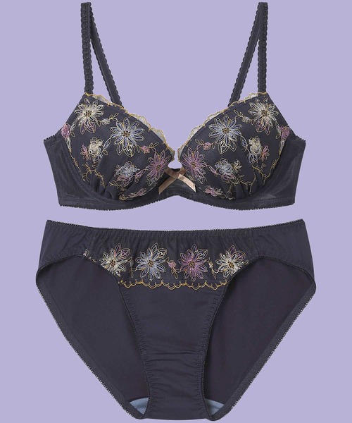 セール】【まる胸メイク】ブラ&ショーツセット 花柄×エンブロイダリー