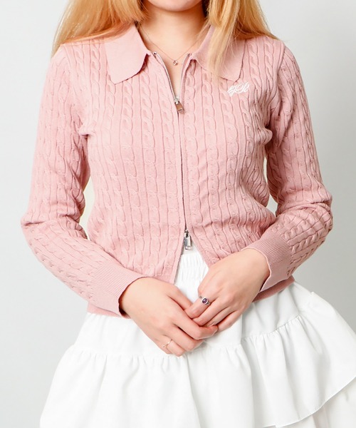 GORGE(ゴージ)の「《ケーブル編み×ジップアップ》レディース ニット カーディガン風トップス 羽織り 春秋冬(カーディガン/ボレロ・レディース・オフホワイト/その他/チャコール/ボルドー/ピンク/ライトブルー/ブラウン/ブルー/ブラック・F)」の7枚目の写真