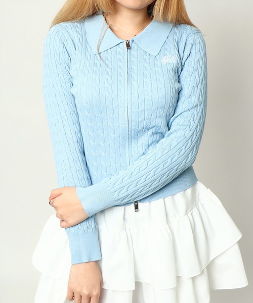 GORGE(ゴージ)の「《ケーブル編み×ジップアップ》レディース ニット カーディガン風トップス 羽織り 春秋冬(カーディガン/ボレロ・レディース・オフホワイト/その他/チャコール/ボルドー/ピンク/ライトブルー/ブラウン/ブルー/ブラック・F)」の5枚目の写真