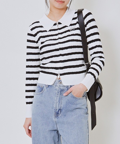 GORGE(ゴージ)の「《ケーブル編み×ジップアップ》レディース ニット カーディガン風トップス 羽織り 春秋冬(カーディガン/ボレロ・レディース・オフホワイト/その他/チャコール/ボルドー/ピンク/ライトブルー/ブラウン/ブルー/ブラック・F)」の11枚目の写真