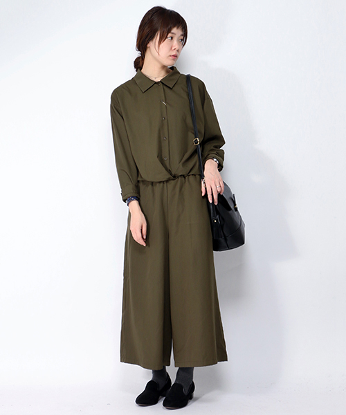 LBC(エルビーシー)の「ポリエステルレーヨンワイドサロペット(サロペット/オーバーオール・レディース・ダークグレー/オリーブ・LARGE/MEDIUM)」の2枚目の写真