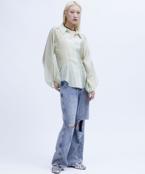 THINGS THAT MATTER（シングス ザット マター）の「SHEER VOLUME SLEEVE SHIRT / シアーボリュームスリーブシャツ（シャツ/ブラウス・レディース・ライム/ラベンダー/ブラック・FREE）」の17枚目の写真
