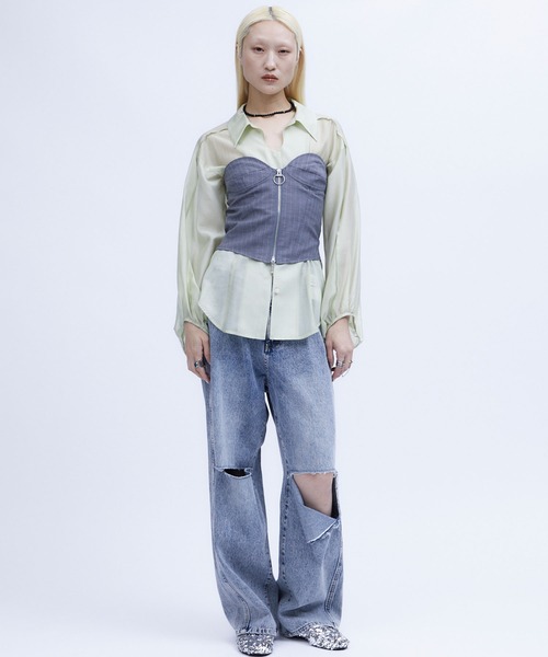 THINGS THAT MATTER（シングス ザット マター）の「SHEER VOLUME SLEEVE SHIRT / シアーボリュームスリーブシャツ（シャツ/ブラウス・レディース・ライム/ラベンダー/ブラック・FREE）」の20枚目の写真