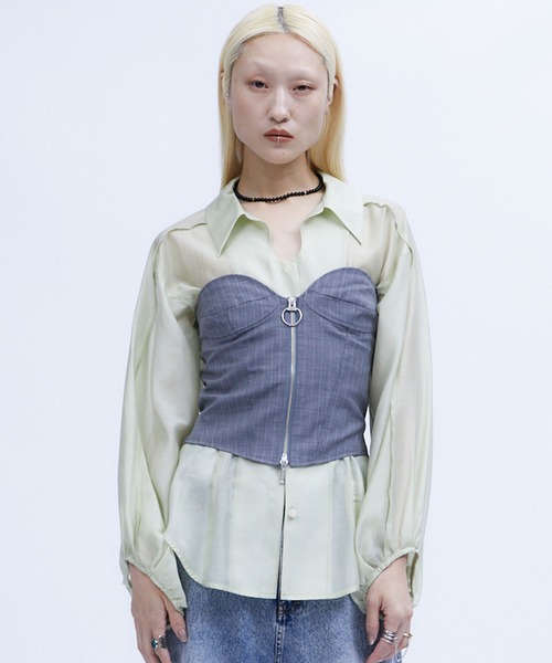 THINGS THAT MATTER（シングス ザット マター）の「SHEER VOLUME SLEEVE SHIRT / シアーボリュームスリーブシャツ（シャツ/ブラウス・レディース・ライム/ラベンダー/ブラック・FREE）」の19枚目の写真