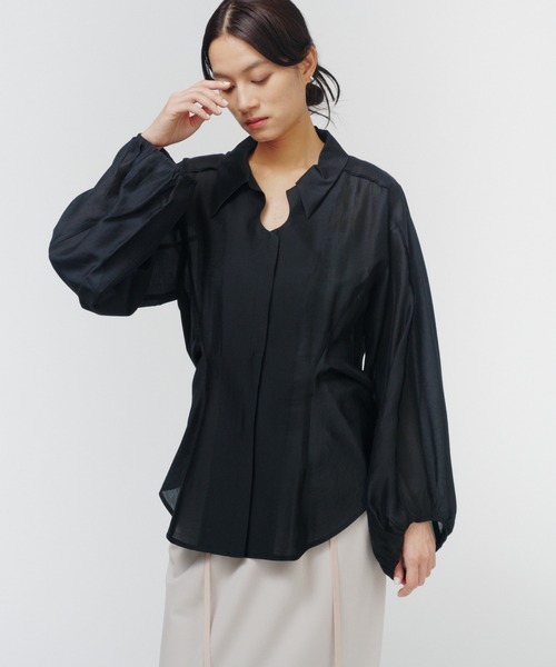 THINGS THAT MATTER（シングス ザット マター）の「SHEER VOLUME SLEEVE SHIRT / シアーボリュームスリーブシャツ（シャツ/ブラウス・レディース・ライム/ラベンダー/ブラック・FREE）」の4枚目の写真